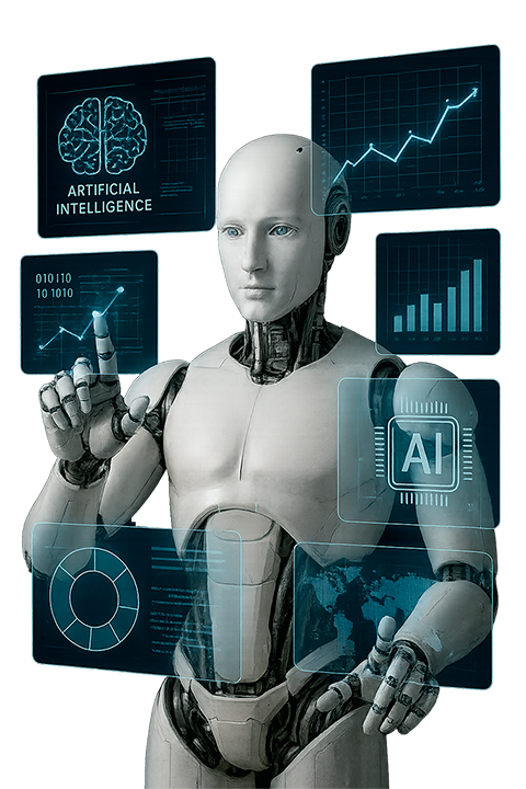 Robot-y-Herramientas-de-IA Robot trabajando en Inteligencia Artificial